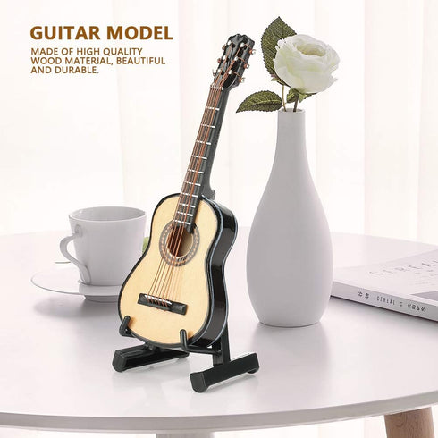 Tnfeeon Mini Wooden Guitar Model,Miniature Dollhouse Musical Instrument Model with Display Stand and Case Small Craft Ornaments Gift Home Decor...