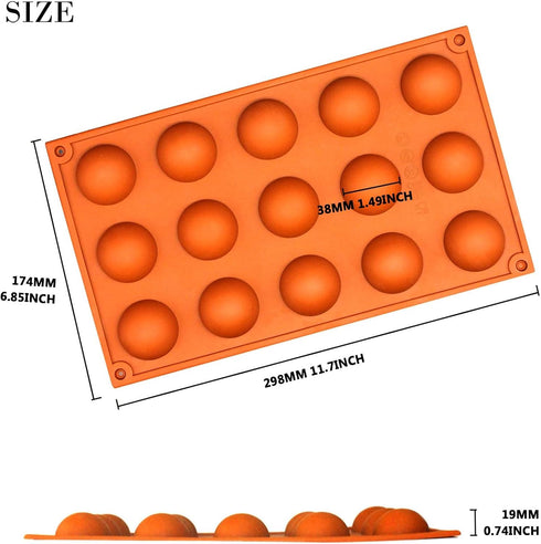 FUNSHOWCASE Small 15 Cavity Semi Sphere Half Round Dome Silicone Mold Chocolate Teacake Baking Tray...