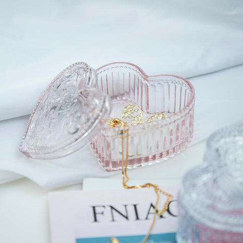 Gaolinci Crystal Glass Heart-Shaped Storage Box Embossed Jewelry Box Candy Box with Lid...
