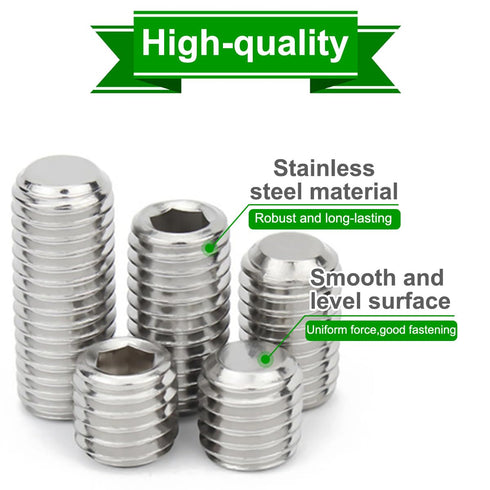 Grub Screws Set, Flat Head Socket Hex Grub Screw Set M2/M3/M4/M5/M6/M8 Metric Stainless Cup Grub Screws Assortment Kit for Door Handles, Home Repa...