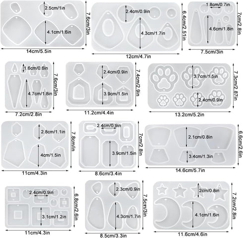 AFUNTA 12 PCS Jewelry Resin Molds, Resin Earring Molds Pendant Resin Molds Silicone Set, Jewelry Making Supplies DIY Gifts for Women...