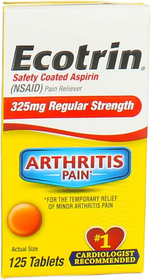 Ecotrin Regular Strength Aspirin, Arthritis Pain Relief, 325mg Regular Strength, 125 Safety Coated Tablets...