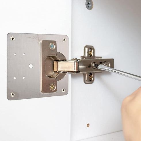 2 Pcs Cabinet Hinge Repair Plates Kits, Kitchen Cupboard Door Hinge Repair Plates, Stainless Steel Hinge Repair Fixing Bracket Plate Kit with Scre...