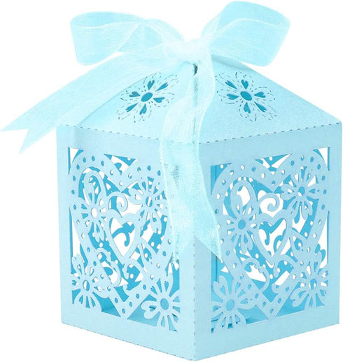 Lucky Monet 25/50/100PCS Love Heart Laser Cut Wedding Candy Gift Box Chocolate Box for Wedding Favor Birthday Party Bridal Shower with Ribbon (50p...