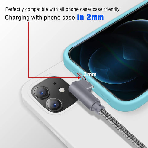 MFi Certified Lightning iPhone Charger Cord 90 Degree Fast Data Cable Nylon Braided Compatible with iPhone Xs Max/XS/XR/7/7Plus/X/8/8Plus/6S/6S Pl...