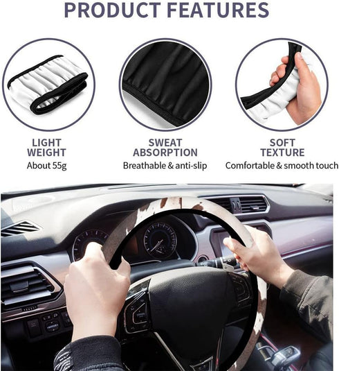 Swono Cow Skin Universal Neoprene Steering Wheel Cover Australian Cow Skin Brown 15 Inch Steering Wheel Covers, Printed Steering Wheel Elastic Pro...