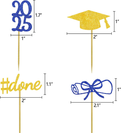 Blue Graduation Cupcake Toppers Party Decorations Glitter Hat Congrats Cake Picks Supplies 24 Pack...