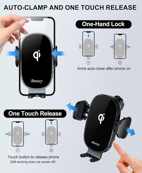 Beeasy 15W Mobile Phone Holder Car with Charging Function-Wireless Charger Car Automatic Qi Inductive Charging Station Car-Mobile Phone Holder Car...