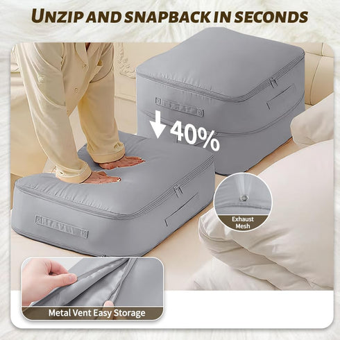 Ultra Space Saving Self Compression Organizer,New Duvet Storage Bag,Can be used to organize quilts, clothes and blankets(Grey)...