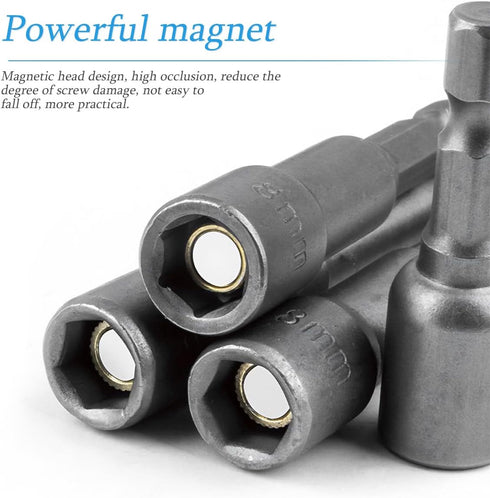 6 Pcs Hex Shank Magnetic Power Nut Driver Set, 1/4 Inch Quick Connect Hex Shank Tool Set, Works with 6/8/10/12/14/17 mm Hex Drive Jacks, Chrome Va...