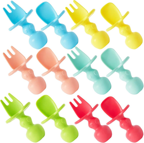 12 Pack Baby Utensils, Silicone Baby Spoons Self Feeding and Baby Forks, Toddler Utensils for Baby Led Weaning, Chewable Utensils First Stage...
