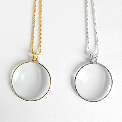 5X Magnifying Glass Pendant 1.6" Glass Lens Dia. and 35" Alloy Necklace (Silver)...