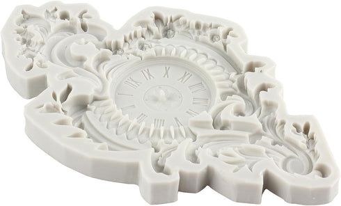 Baroque Style Clock Silicone Mold Curlicues Scroll Lace Fondant Molds Clock Chocolate Candy Mold Filigree Mold 3D Sculpted For Sugar Cake Decorati...