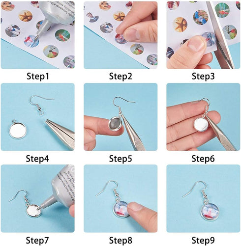 SUNNYCLUE 1 Box DIY 20 Pairs Cabochon Earrings Making Kit 40pcs Earring Bezel Earring Settings with 40pcs 12mm Clear Glass Cabochons, Earring Hook...