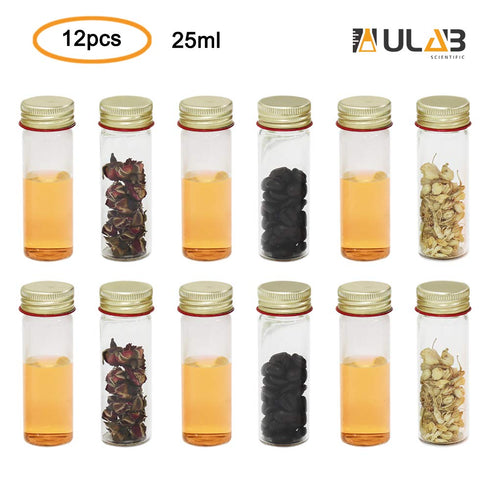 ULAB Scientific Sample Tubes 25ml with Screw Caps, Small Spice Containers 1oz, Makarthy, 3.3 Borosilicate Glass Tubes, Caps in Aluminum Material, ...