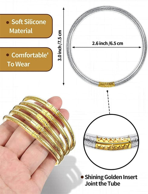 COLORFUL BLING Colorful silicone glitter Jelly bangle Cute Bow Lace-up Waterproof bangle Fashion Creative 5 Circle bracelets for women's gift jewe...