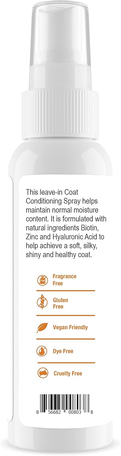 Hyalogic Coat Conditioning Spray 4oz for Dogs, Cats, and Pets - Leave-in Conditioner with Hyaluronic Acid HA, Biotin, and Zinc for Shiny Fur...