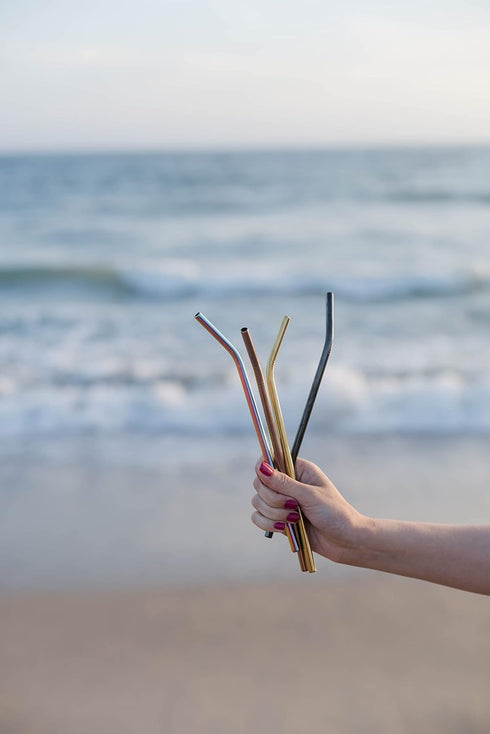 Ello Impact Stainless Steel Reusable Straws with Cleaning Brush, 4 Piece, Metallics...