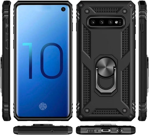 Androgate for Samsung Galaxy S10 Case with HD Screen Protectors, Military-Grade Metal Ring Holder Kickstand 15ft Drop Tested Shockproof Cover Case...
