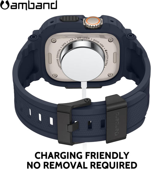 amBand Bands Case Screen Protector Compatible with Apple Watch Ultra 2/1 49mm, M1 Sport Series Rugged Cover Strap and 9H Tempered Glass Film, Prot...