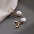 Huggie Small Hoop Pearl Earrings, Natural Fresh-water Pearl Earrings 18k Gold Plated Crystal Drop Dangle Earrings for Women...