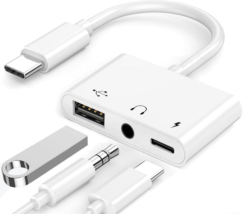 USB C to USB Adapter Headphones 3.5mm, 3 in 1 USB-C Fast Charging Adapter, Super Speed Data Transfer, Charging up to 60W...
