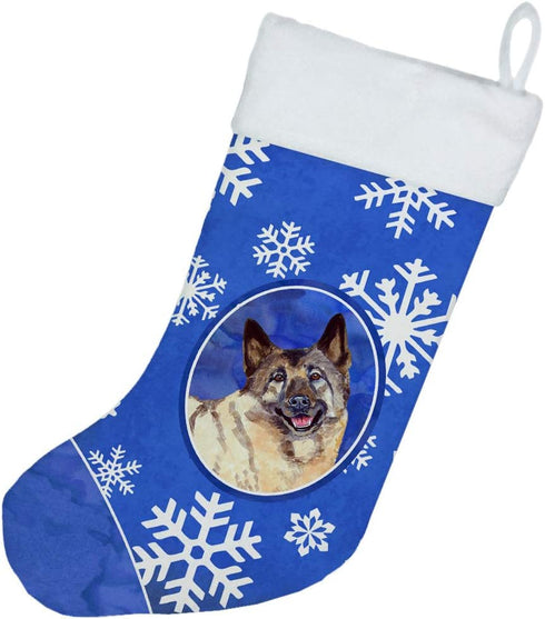 Caroline's Treasures LH9308-CS Norwegian Elkhound Winter Snowflakes Holiday Christmas Stocking Fireplace Hanging Stockings Christmas Season Party ...