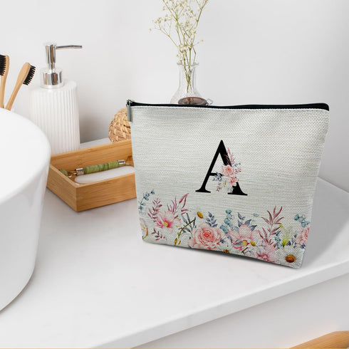 Letter Makeup Bag A-Z Personalized Makeup Bag with Initials Birthday Gifts for Women Teen Girls Best Friends Cosmetic Bag with Zippe for Wedding B...