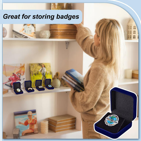 FINGERINSPIRE 6 pcs Blue Velvet Badge Display Box 30mm Lapel Pin Collection Display Holder Square Velvet Brooch Storage Boxes Presentation Display...