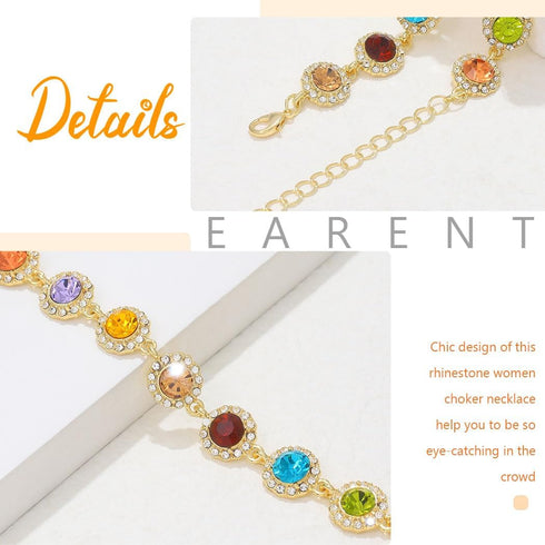EARENT Colorful Crystal Choker Necklace Gold Rhinestone Chokers Sparkly Necklaces Chain Minimalist Prom Party Neck Jewelry for Women...