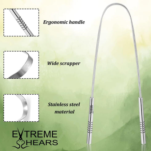 ExtremeShears Tongue Scraper Professional Tongue Cleaner Tongue Cleaner Reusable Stainless Steel Tongue Scrapers with Dual Carved Handle No Slip G...