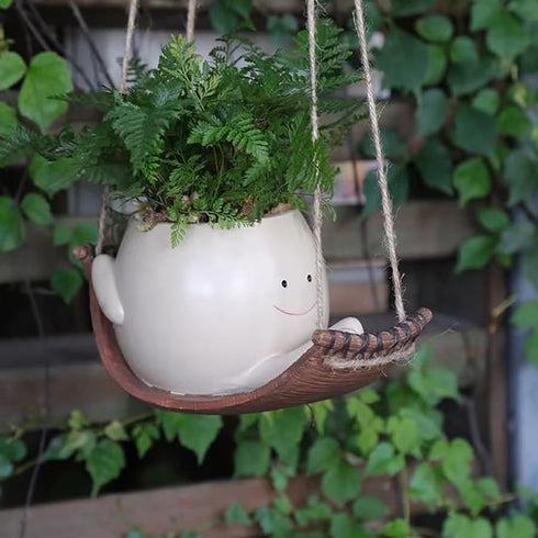 Swing Planter Pots Smiley Face Planter Hanging Resin Flower Head Planters for Indoor and Outdoor Plants,Succulent Pots for String of Pearls Plant-...