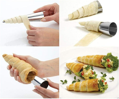 Non-stick Cream Horn Molds Stainless Steel, 5 inch Large Size Cannoli Tubes Kit Pack of 16 Baking Cones Pastry Roll Horn Croissant Mold - Christma...