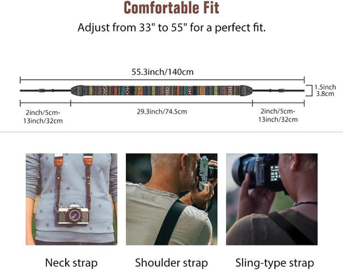 MoKo Camera Strap, Retro Cotton Canvas Woven Strap Universal Shoulder Neck Sling Belt for ALL DSLR/SLR Cameras Canon/Sony/Nikon, Adjustable Thin S...