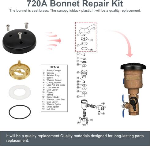 2 pack 720A Bonnet Repair Kit for Wilkins 1/2, 3/4 and 1 Inch Pressure Vacuum Breaker...