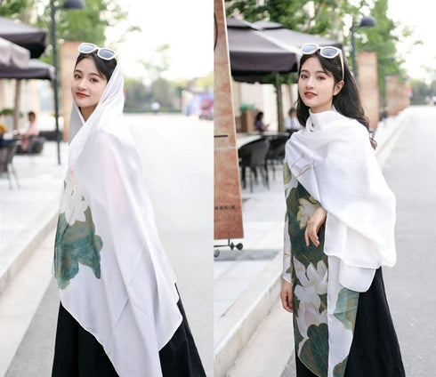 70x35inch Women Silk Feeling Head Hair Satin Scarf Wrapping Long Summer Fashion Lightweight Shawl Travel Beach Airplane (BB beige lotus)...