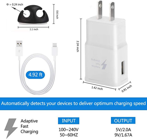 Adaptive Fast Charging Wall Android Cell Phone Tablet Charger Station Adapter Block Kit with 5Ft USB Type C Cable Compatible Samsung Galaxy S21 S2...