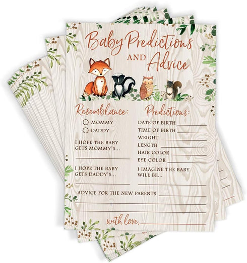 Baby Predictions & Advice for New Parents – Woodland Baby Shower Activity by Printed Party, Set of 50 Cards, Gender Neutral Forest Animals Theme...