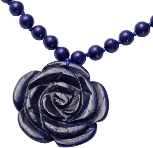 Shop LC Carved Rose Blue Lapis Lazuli Beaded Necklace for Women 925 Sterling Silver Rhodium Plated Gifts for Women Size 18" Birthday Gifts...
