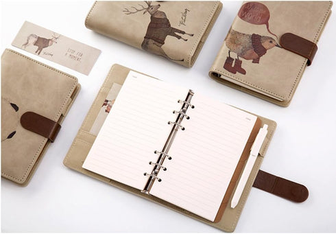 A6 Cute Simple Binder Hand Books for Diary PU Leather Journal Writing Notebook Loose Notebook Handbook Notepad Business Hand Books Great Stationer...
