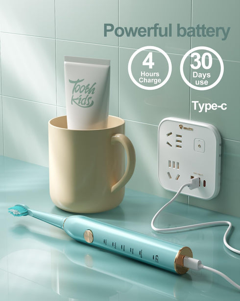 USB Rechargeable Sonic Electric Toothbrush for Adults Powered Motor Soft Dupont Brush Heads 2 Minutes Timer 5 Modes Teeth Whitening, Green...