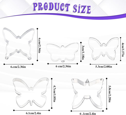 5Pcs Butterfly Cookie Cutter Sandwich Cutter Mini Stainless Steel Fairy Cookie Cutter Set Butterfly Biscuit Cutters Shapes Variety Pack for DIY Ba...