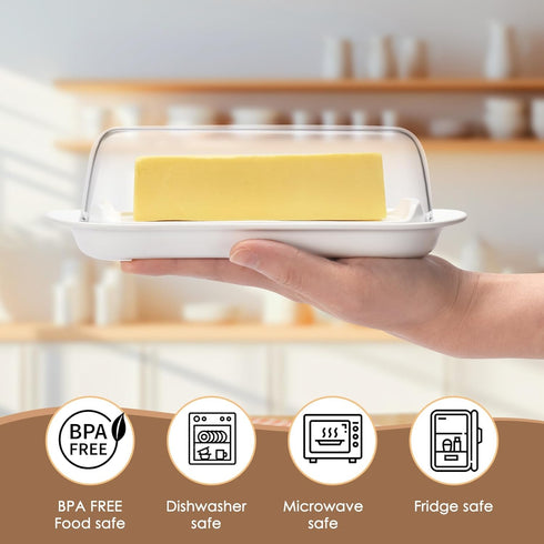 Butter Dish with Clear Lid, Butter Keeper for Countertop, Airtight Butter Dish, Plastic Butter Keeper Tray for West/ East Coast Butter, Dishwasher...