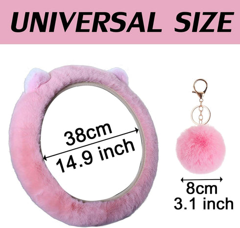 9 Pack Cute Fluffy Steering Wheel Cover, LXPKKIG Cute Universal 15 Inch (Pink)...