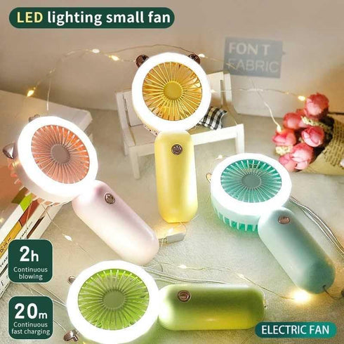 Handheld Mini Portable Rechargeable fan, 3 in-1 Mini Fan, With Bright LED Light, 3 Fan Speeds, USB Portable Charger, for Eyelashes, Outdoor Travel...