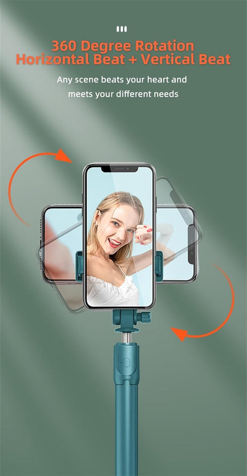 Selfie Stick Tripod,3 in 1 Extendable 360° Rotation Tripod Stand with Detachable Wireless Remote Portable Mobile Phone Holder Compatible with iPho...