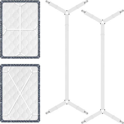 Bed Sheet Straps, 2Pcs Elastic Adjustable Bed Sheet Holder Straps, Fitted Sheet Straps to Hold Sheets in Place with Metal Clips, Sheet Holders for...
