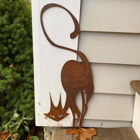 Metal Cat Fence Topper Decor, Rust Cat Iron Branch Art Craft Animal Metal Art Statue, Animal Metal Craft Cute Animal Statues for Outdoor Yard Gard...