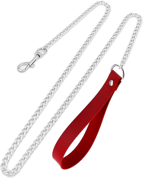 Red Leather Choker Collar with Chain Leash Set Adjustable Soft PU Heart Pendant Necklace for Women Ladies Pet Dogs Cats...