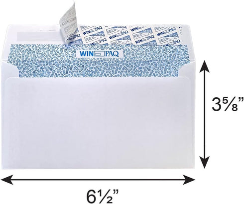 WINPAQ 6 3/4 White Security Tinted Peel & Seal Business Mailing Envelopes, 24lb (100 counts)...